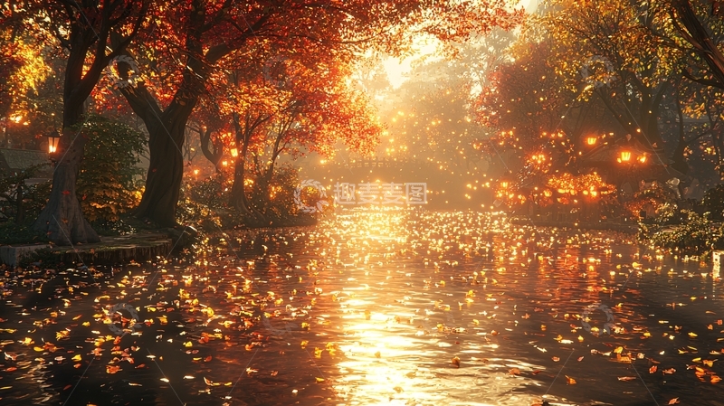 高清大图下载【趣麦麦图】秋日暖阳下的枫叶小溪