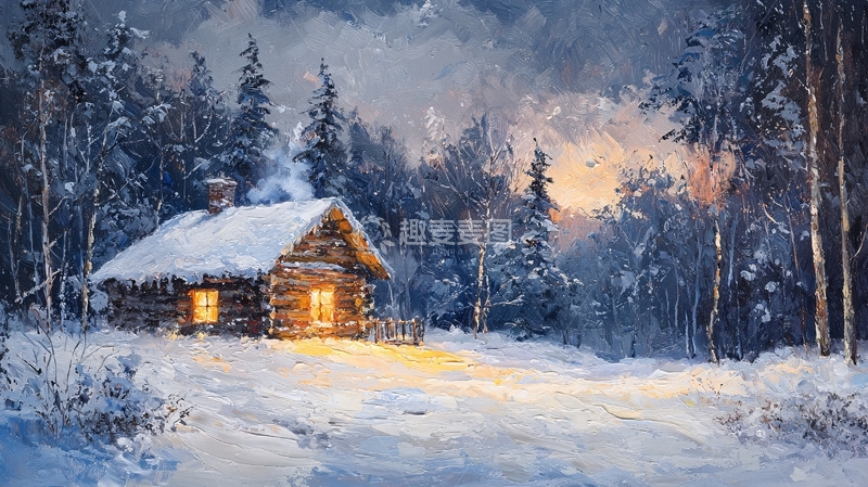 高清大图下载【趣麦麦图】雪夜森林小屋