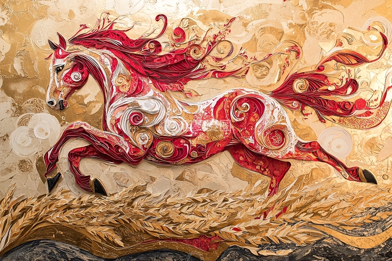 高清大图下载【趣麦麦图】奔腾的红色骏马