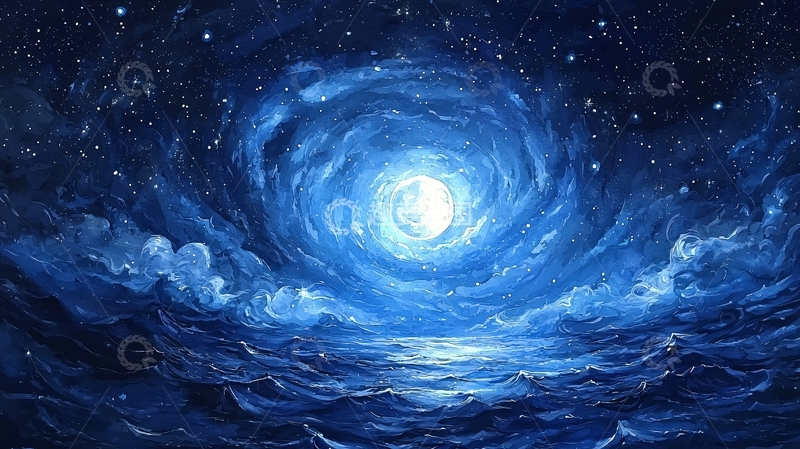高清大图下载【趣麦麦图】蓝色漩涡星空大海