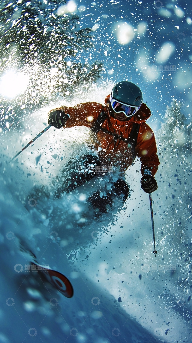 高清大图下载【趣麦麦图】滑雪运动员雪地飞驰