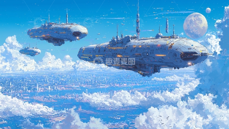 高清大图下载【趣麦麦图】未来都市飞船