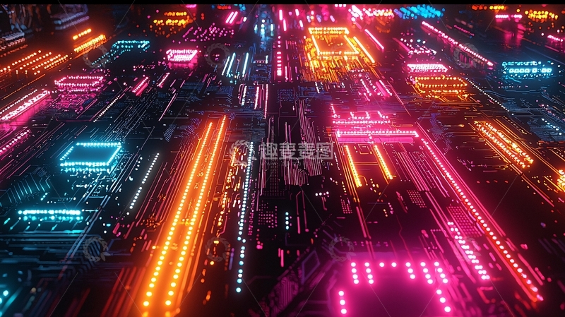 高清大图下载【趣麦麦图】炫彩霓虹灯科技感电路图