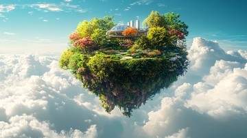 心形绿岛悬浮云端