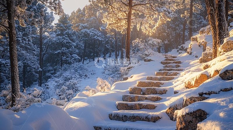 高清大图下载【趣麦麦图】雪地石阶