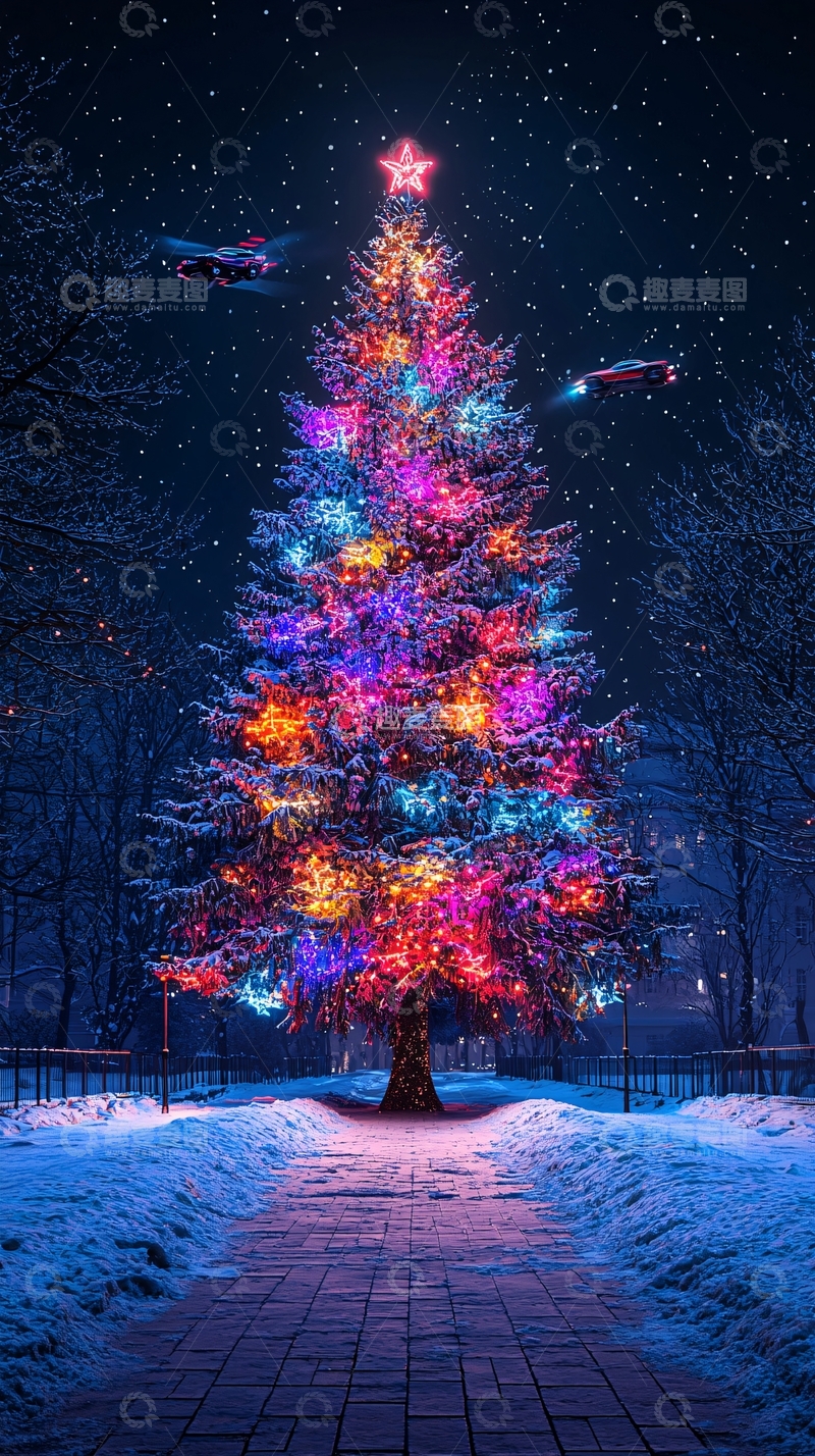 高清大图下载【趣麦麦图】梦幻圣诞树夜景