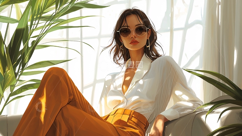 高清大图下载【趣麦麦图】阳光洒落在女子身上