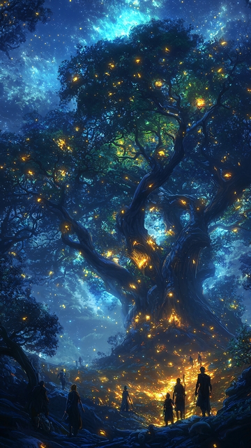 星空下发光巨树