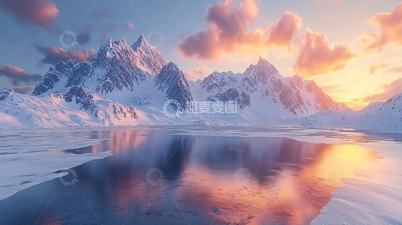 高清大图下载【趣麦麦图】雪山日落