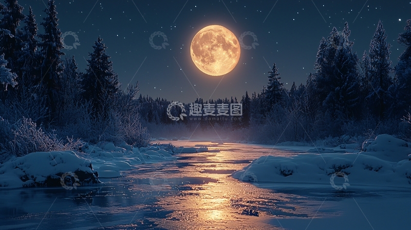 高清大图下载【趣麦麦图】冬夜雪景