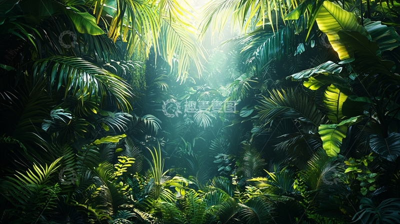 高清大图下载【趣麦麦图】热带雨林阳光穿透