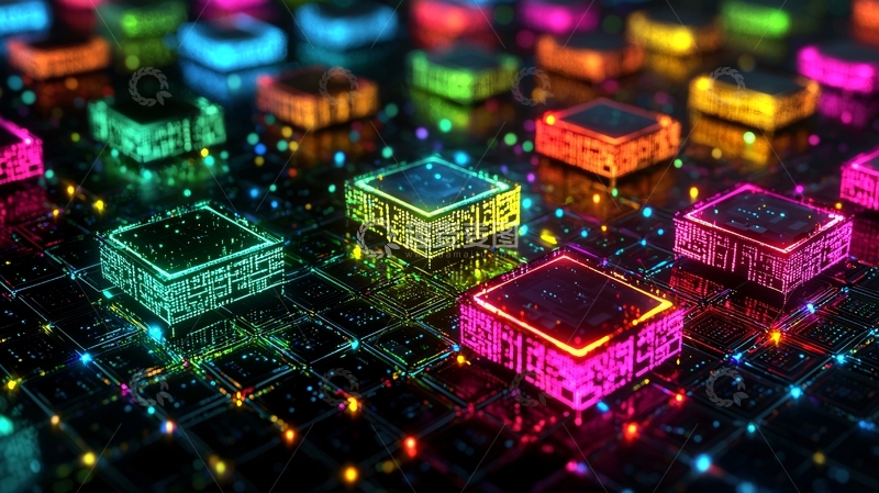 高清大图下载【趣麦麦图】彩色发光立方体电路