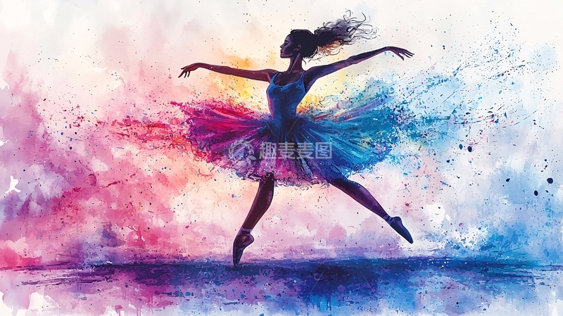 高清大图下载【趣麦麦图】彩色水彩芭蕾舞女郎