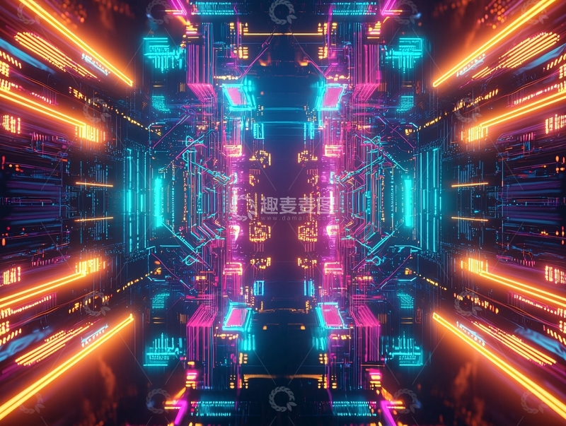 高清大图下载【趣麦麦图】霓虹灯科幻隧道
