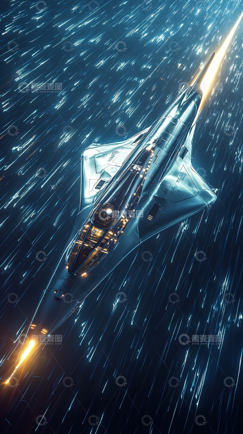高清大图下载【趣麦麦图】未来科技飞船雨中穿梭