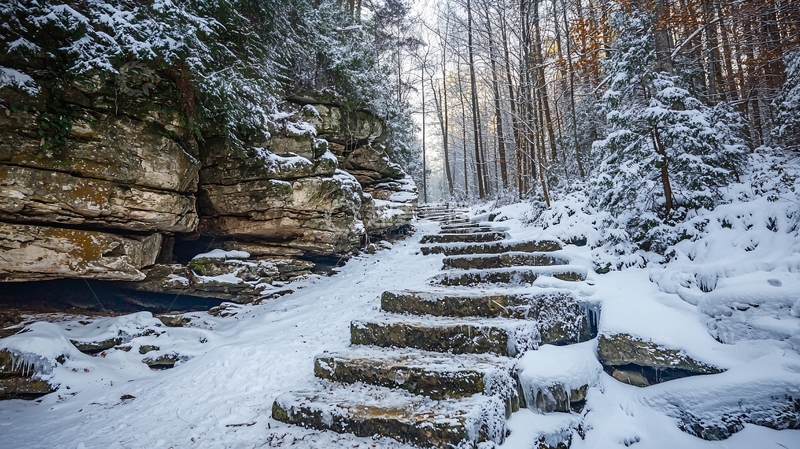 高清大图下载【趣麦麦图】冬季雪景石阶