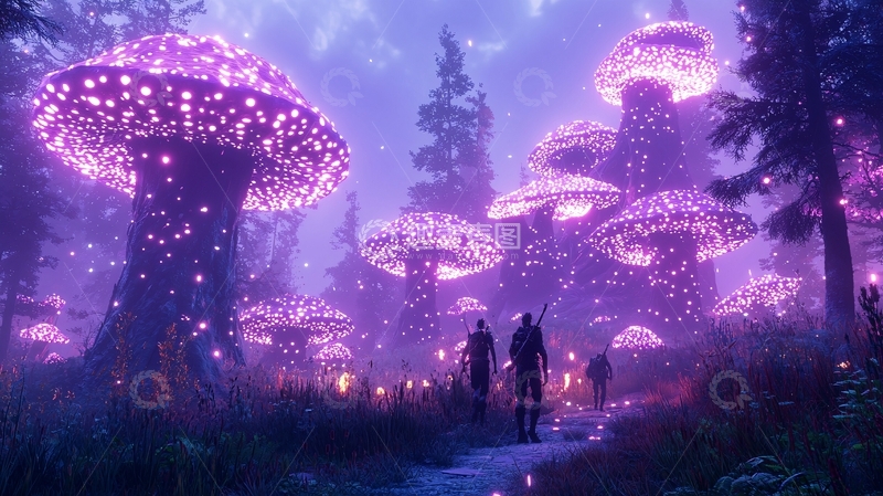 高清大图下载【趣麦麦图】发光蘑菇森林
