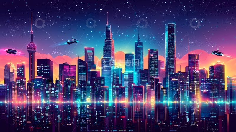 高清大图下载【趣麦麦图】霓虹复古未来都市夜景