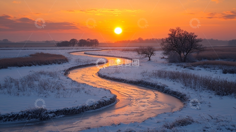 高清大图下载【趣麦麦图】冬日日出河流