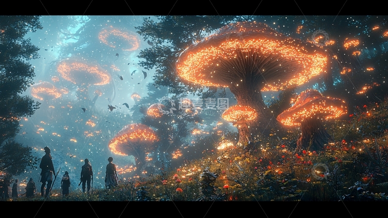 高清大图下载【趣麦麦图】发光巨型蘑菇森林