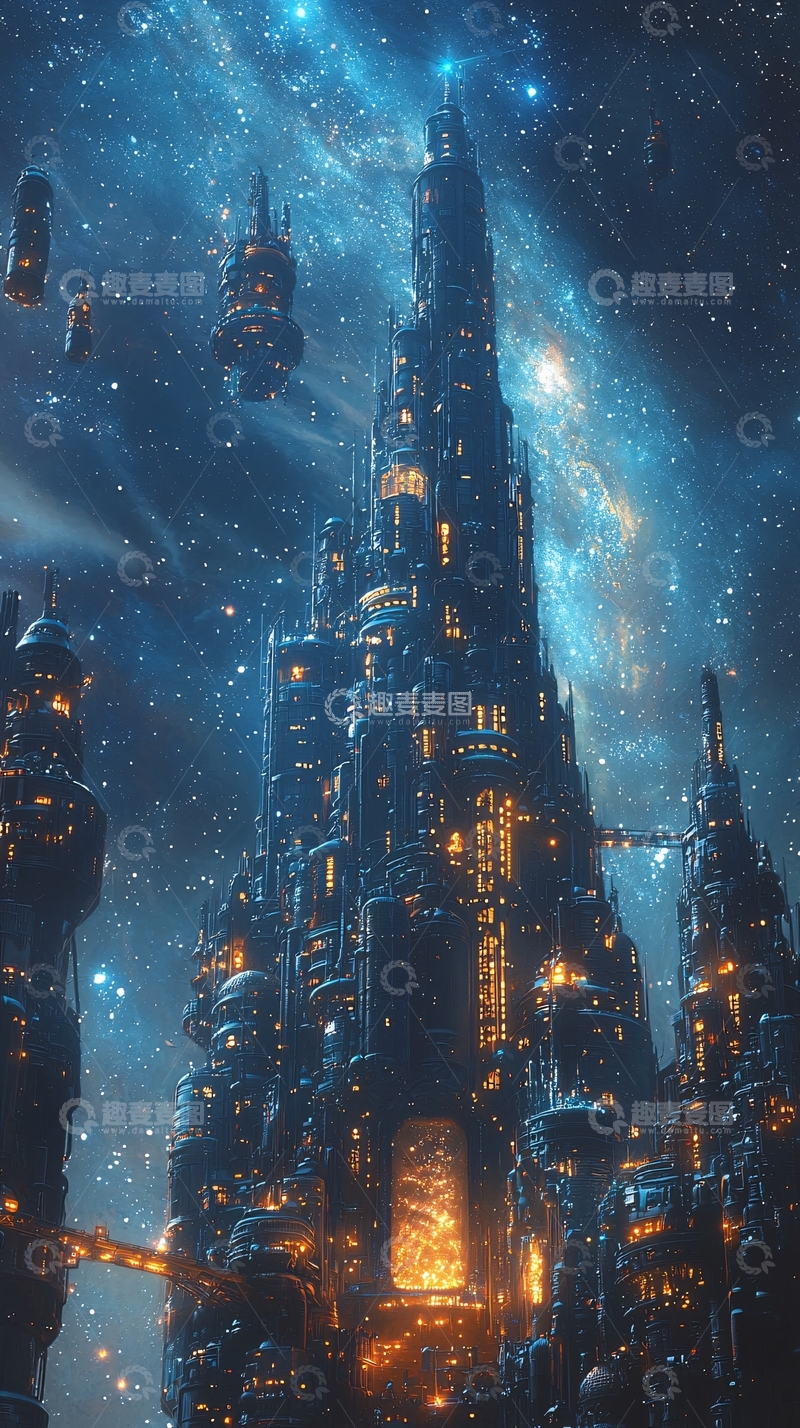高清大图下载【趣麦麦图】宇宙星河中的高塔