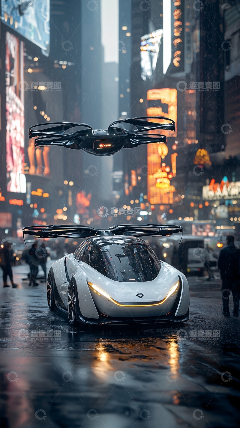 高清大图下载【趣麦麦图】未来都市飞行汽车