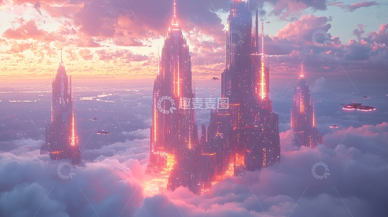 高清大图下载【趣麦麦图】云端之上的未来都市