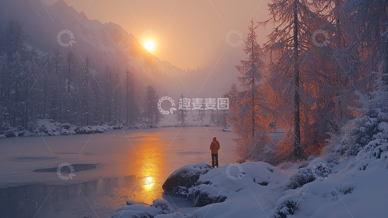 高清大图下载【趣麦麦图】冬日日出雪景