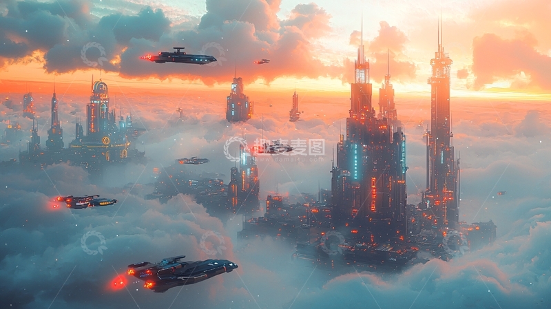 高清大图下载【趣麦麦图】云端之上的未来都市