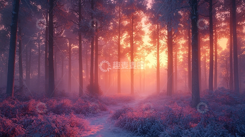 高清大图下载【趣麦麦图】雾气森林日出