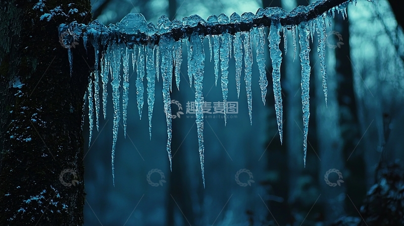 高清大图下载【趣麦麦图】冰柱悬挂在树枝上