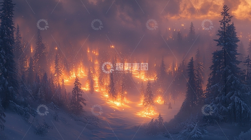 高清大图下载【趣麦麦图】雪山森林大火