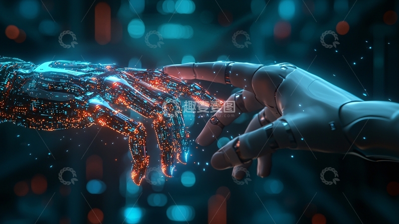 高清大图下载【趣麦麦图】机械手与人手触碰