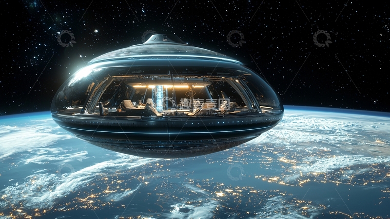 高清大图下载【趣麦麦图】太空飞船环绕地球