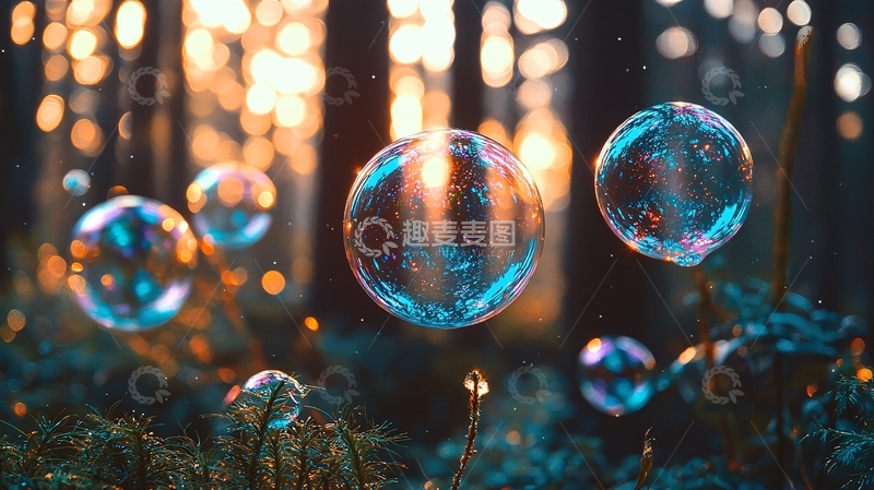 高清大图下载【趣麦麦图】森林夕阳泡泡