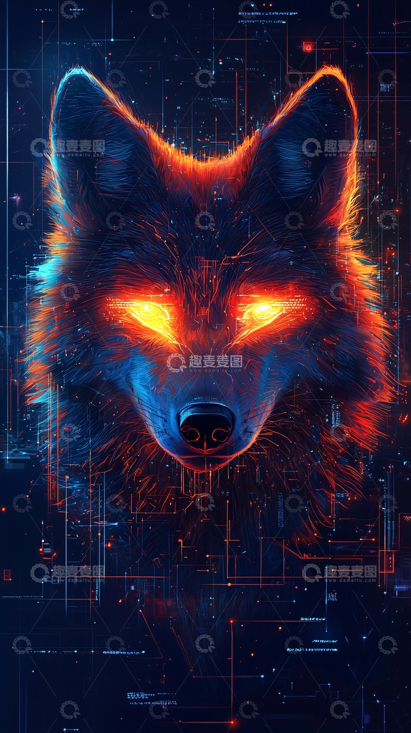 高清大图下载【趣麦麦图】火焰狼头