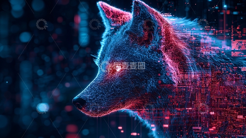 高清大图下载【趣麦麦图】蓝光红光数码狼头