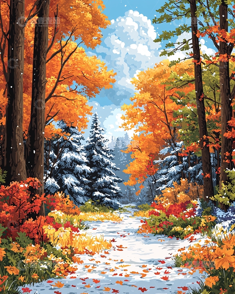 高清大图下载【趣麦麦图】秋日森林雪景