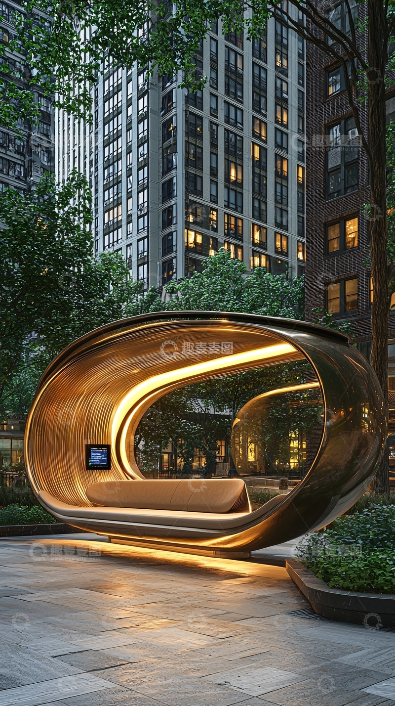 高清大图下载【趣麦麦图】金色金属长椅