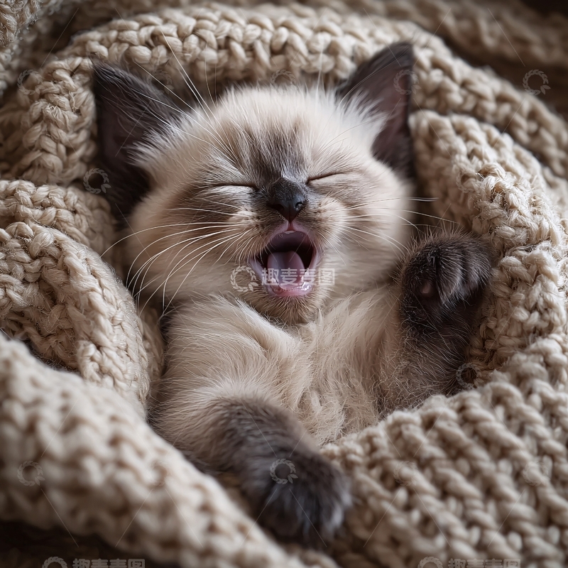 高清大图下载【趣麦麦图】毛茸茸的小猫打哈欠