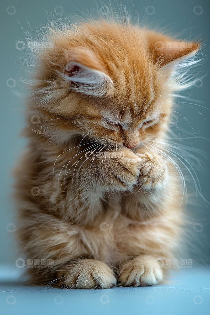 高清大图下载【趣麦麦图】可爱的小猫洗脸