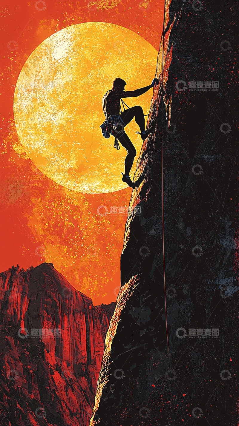 高清大图下载【趣麦麦图】攀岩者日落剪影