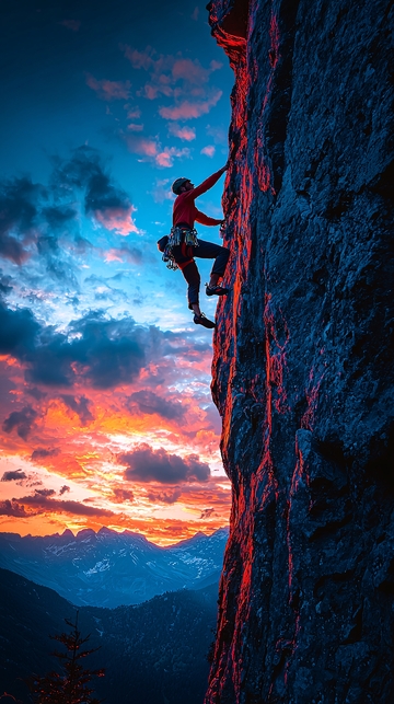 攀岩者日落剪影