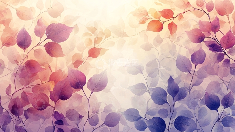高清大图下载【趣麦麦图】淡紫色叶子梦幻背景