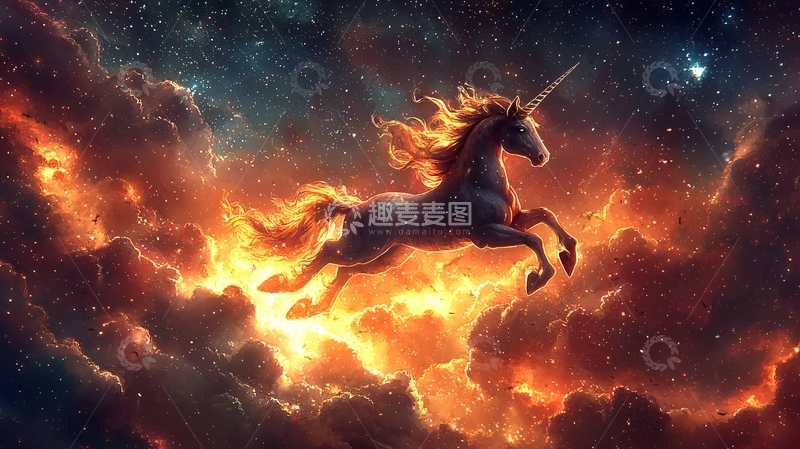高清大图下载【趣麦麦图】火焰独角兽