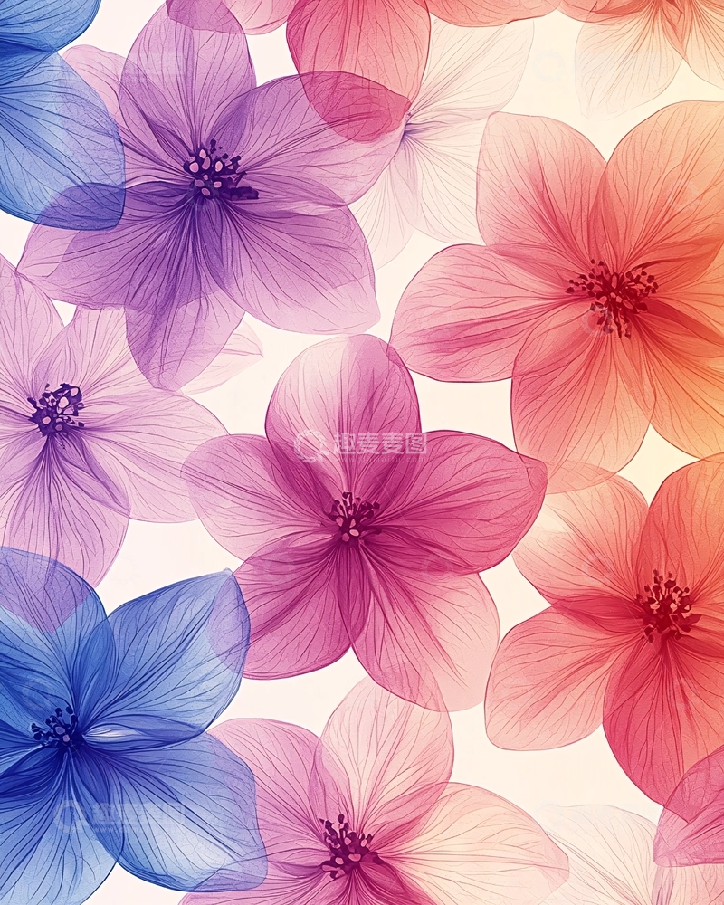 高清大图下载【趣麦麦图】半透明花朵渐变背景