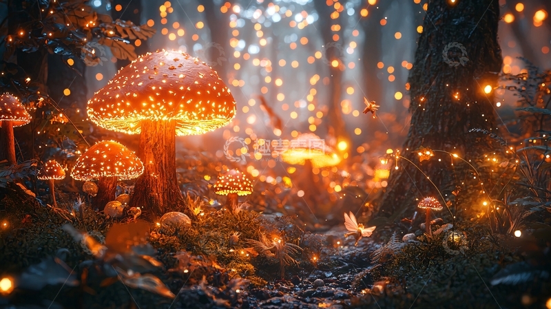 高清大图下载【趣麦麦图】发光蘑菇森林