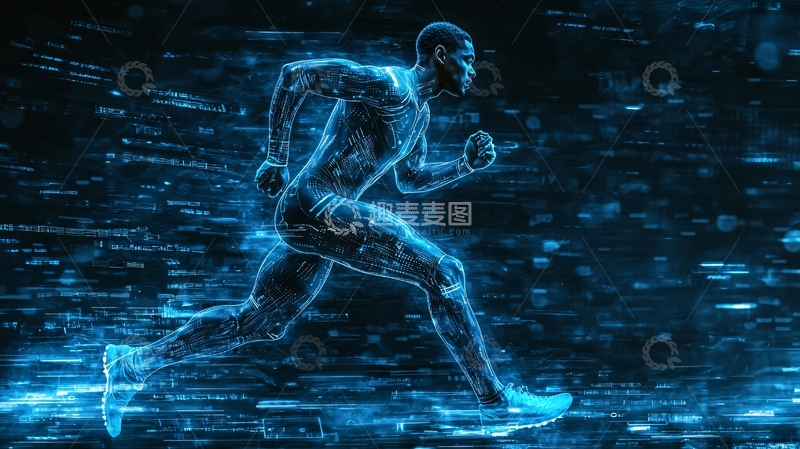 高清大图下载【趣麦麦图】蓝色光效奔跑的人