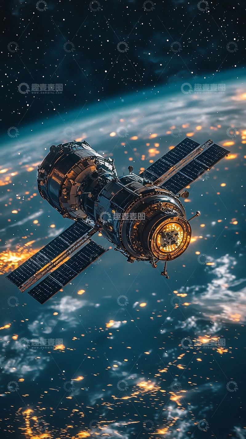 高清大图下载【趣麦麦图】宇宙飞船环绕地球