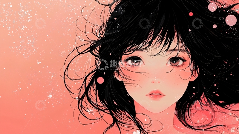 高清大图下载【趣麦麦图】粉色背景下黑发女孩头像
